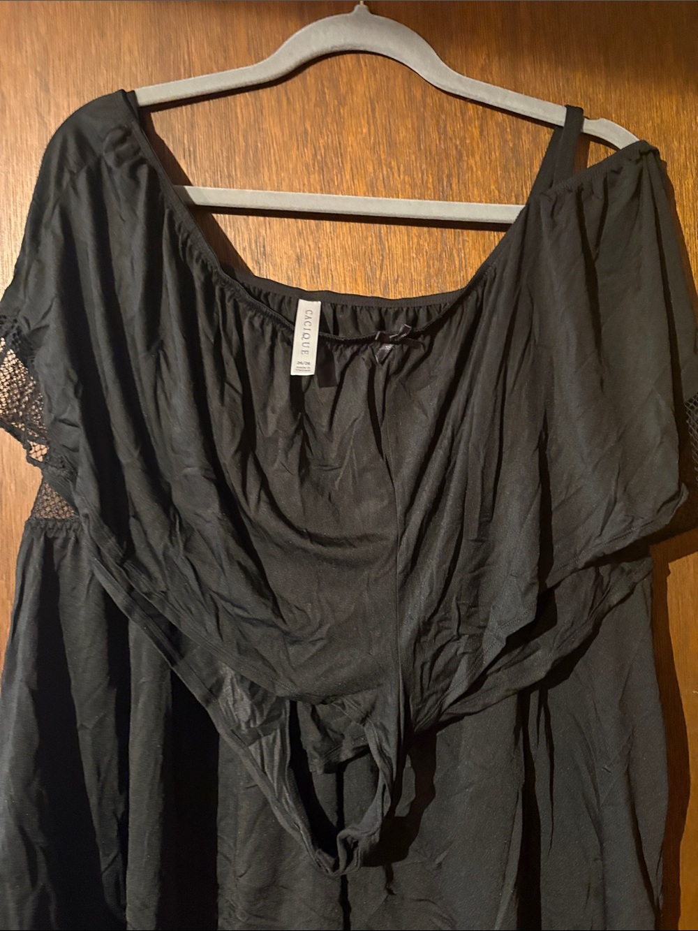 Cacique Black Mesh-Top Slip Chemise - Picture 2 of 5